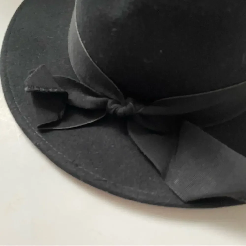 Vintage Felted Wool Cloche Hat Ribbon Bow Trim Made in Italy Black EUC - Picture 9 of 10